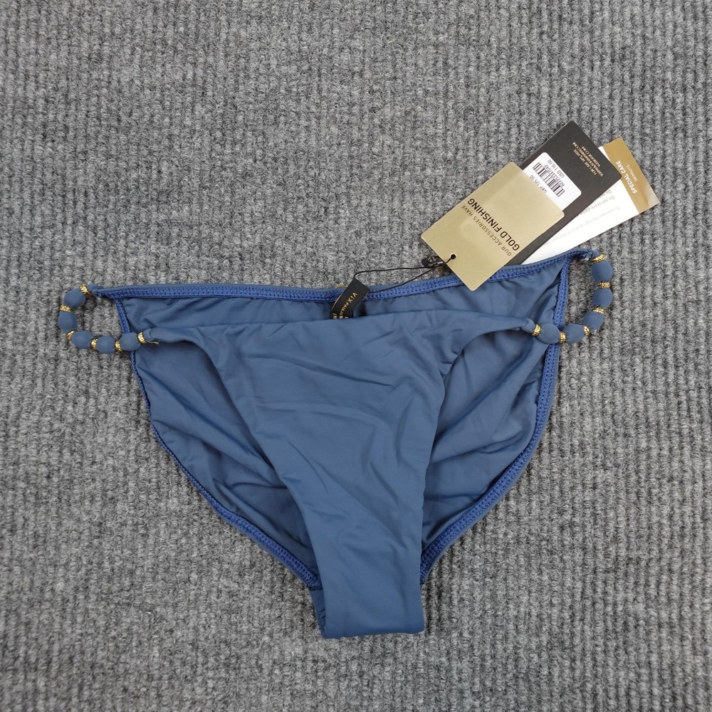 ViX Paula Hermanny Bikini Bottom Womens Large Blue Solid Beads Full 113-410-178